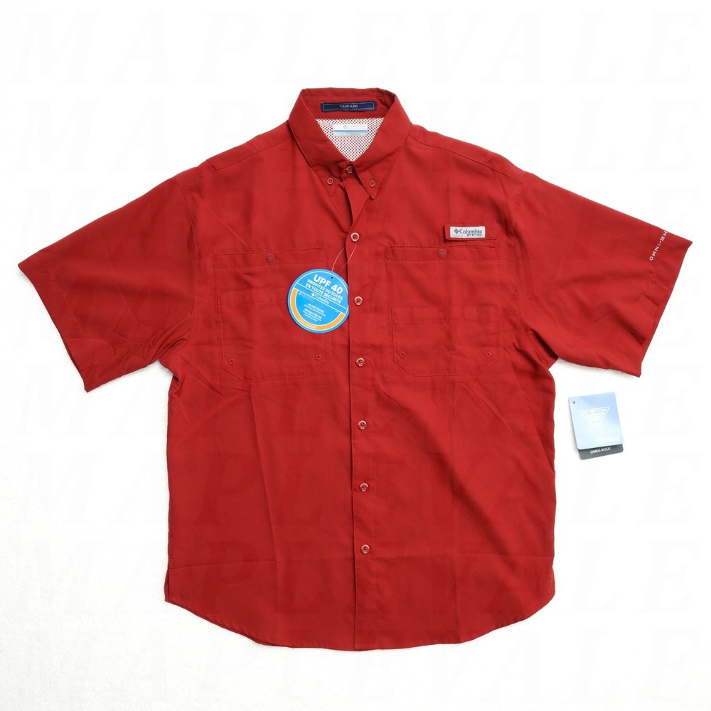 Columbia PFG Tamiami II Shirt Men's Small Red Short Sleeve Button Fishing 40 UPF
